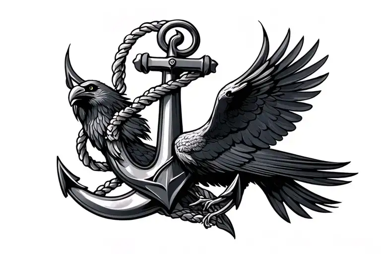 An Anchor Entwined With A Raven