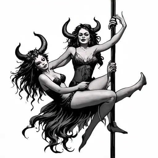 Demon Holding A Stripper Girl Dancing On A Pole