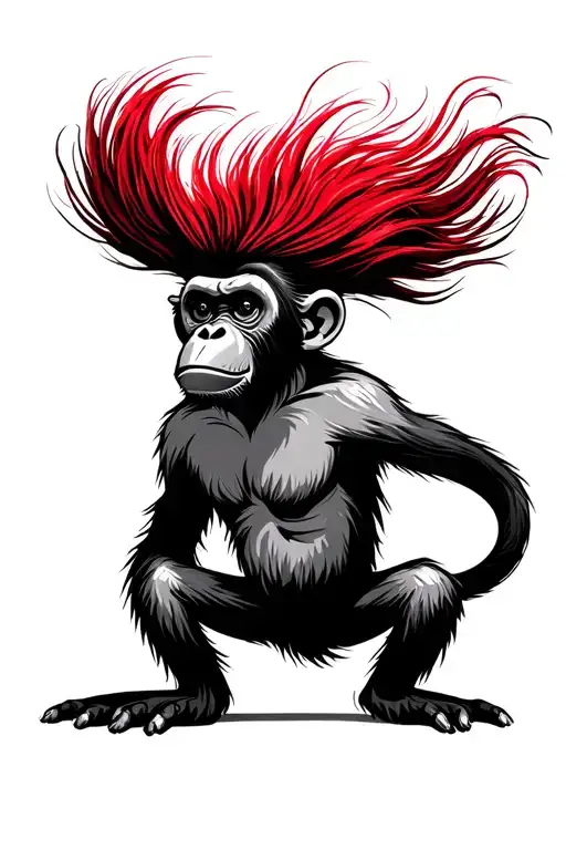 Monkey With Red Mohawk Hairstyle