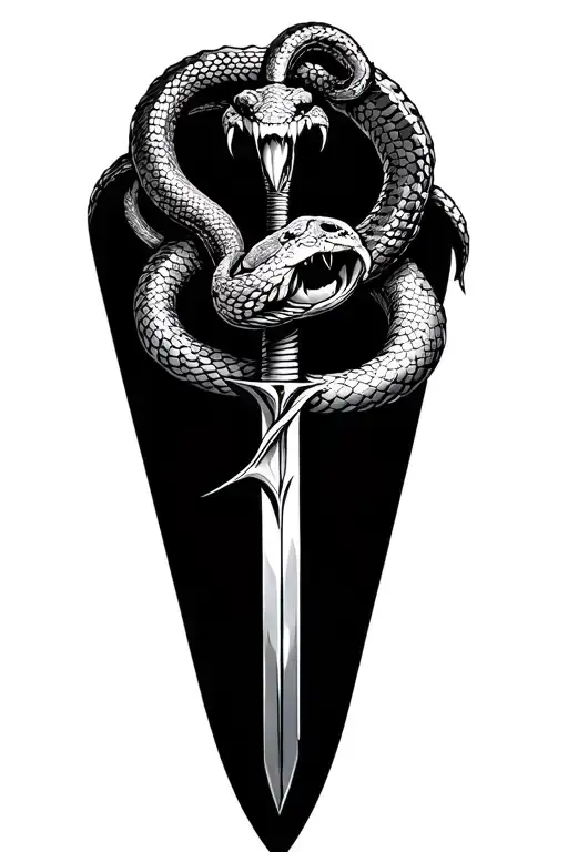 Snake Hissing And Sword Tattoo Design
