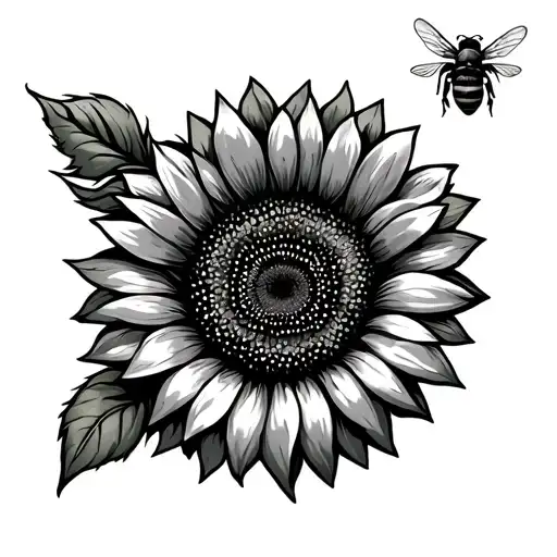 Sunflower And Bee Flying