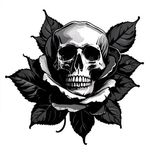 Skull And Black Rose