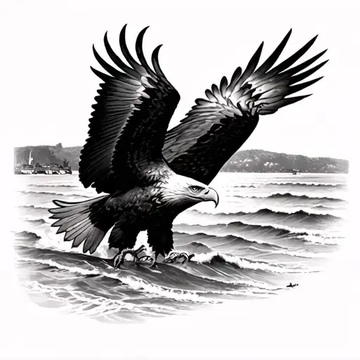 Eagle Over Normandy Beach Scene