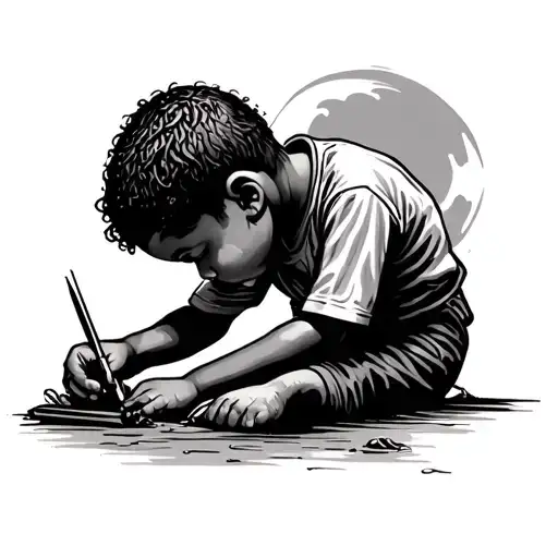 Black Child Working Hard