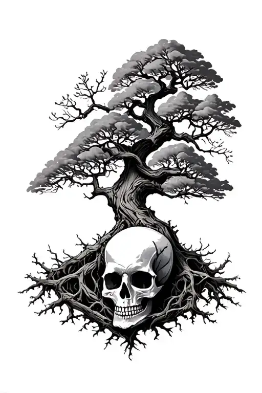 Skull And Tree Intertwined Within