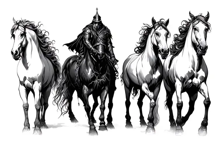4 Horsemen Of The Apocalypse In Black And Grey Realism