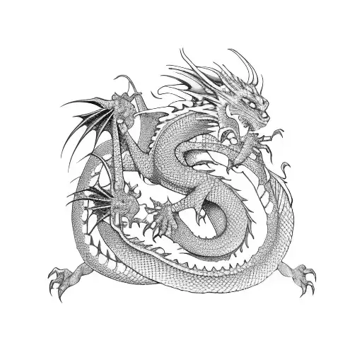 Dragon Whit Two Roses