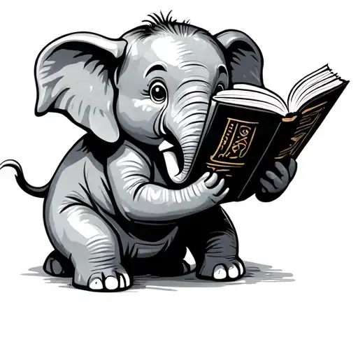 Cartoon Baby Elephant Reading Book