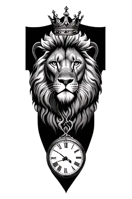 Realistic Lion With Crown And Clock On Bottom All Connected Sleeve