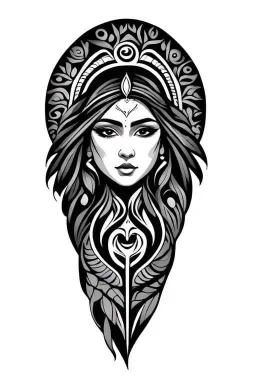 The Drawing Of A Hypocampe With Traditional Maori Symbols For A Woman