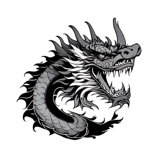Japanese Dragon With Oni Mask