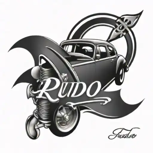 Simple Design A Tattoo Of Rudo Name With Car