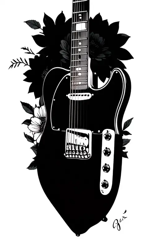 A Fender Telecaster Guitar Surrounded With Flowers Of The Day Of The Dead And A Half Calavera