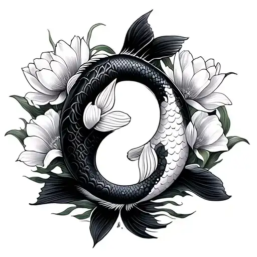 Koi Fish Yin Yang With Tulips