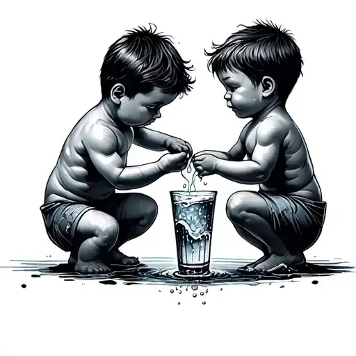 Two Little Boys Peeing In A Drink