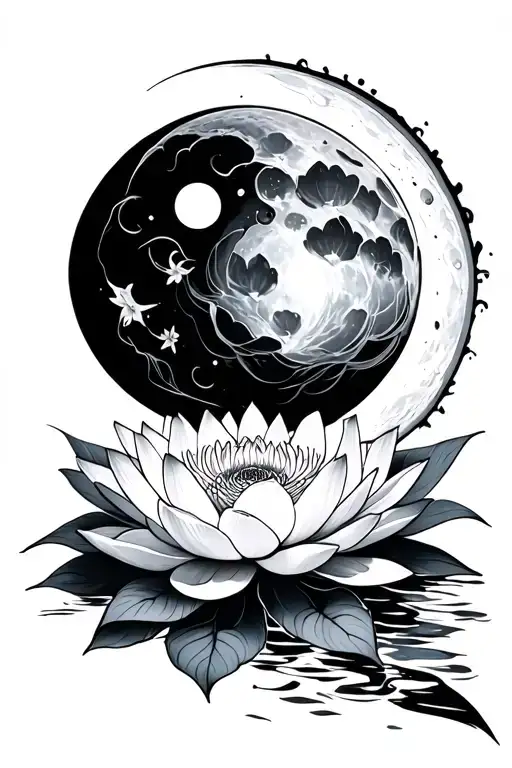 Moon And Lotus Flower