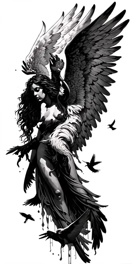 Angel Rising With Birds Underneath There