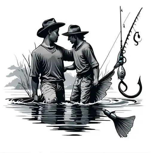 Father Son Fishing Hook Intertwined