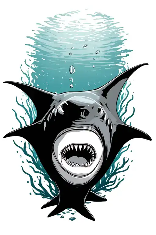 Diver Shark Manta Ray Swimming