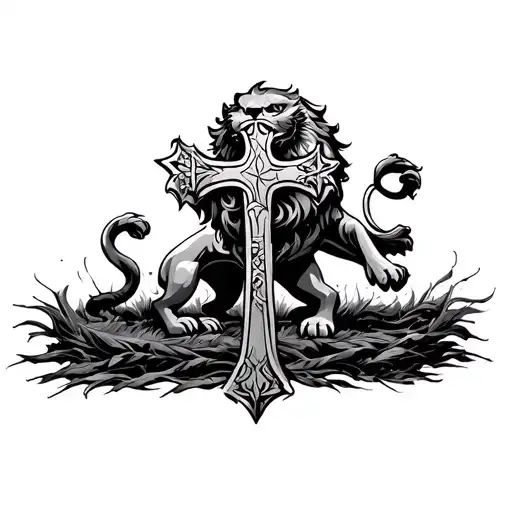 Cross Irish Lion Emerging Representing Imagination