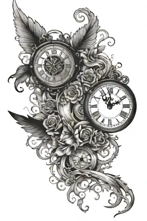 I Want A Armsleeve With Armband Around That Is Full Black And Clock Woth Ticking Time