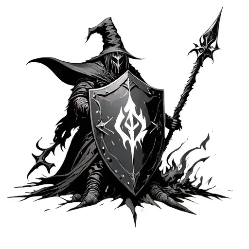 Dark Souls Bonfire Witch Dark Sign And Solaire's Shield And His Helm