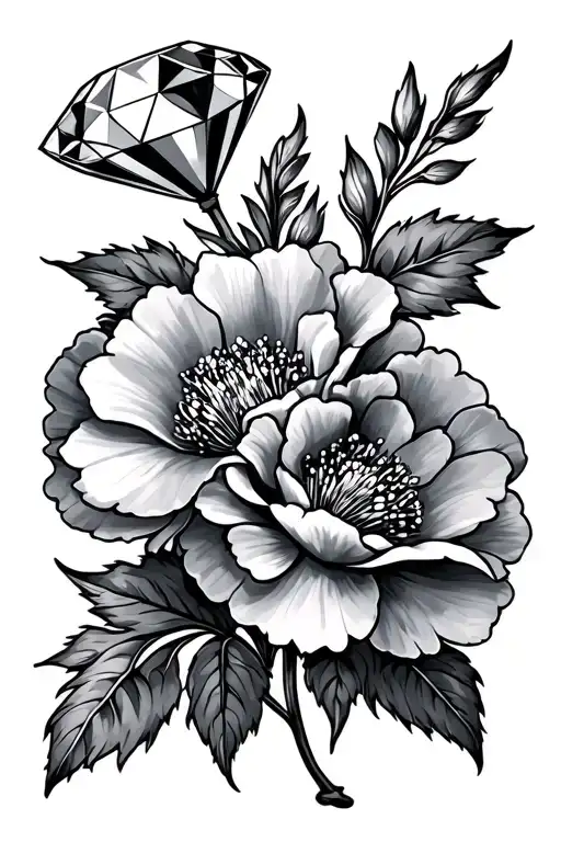 Diamond With Carnation Flowers