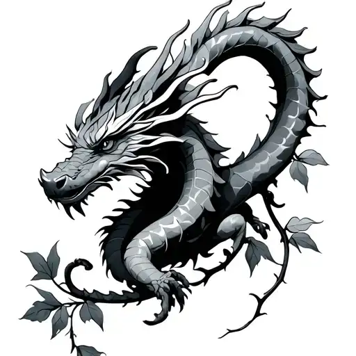 Dragon With Vines And Leaves