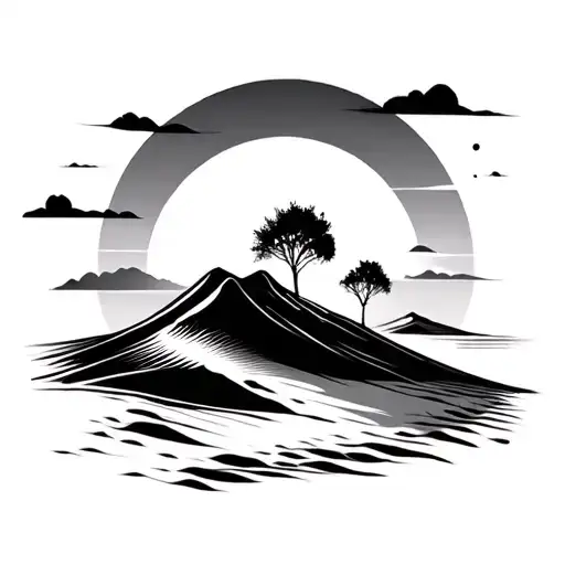 Dunes Fine Line Simple Tattoo Not Much Detail Black And White