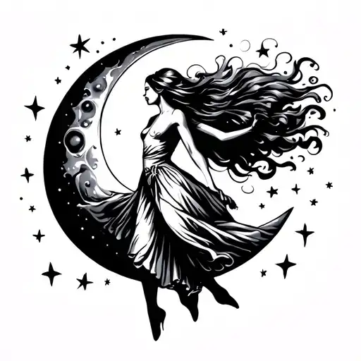 Women Dancing Moon Stars Classic