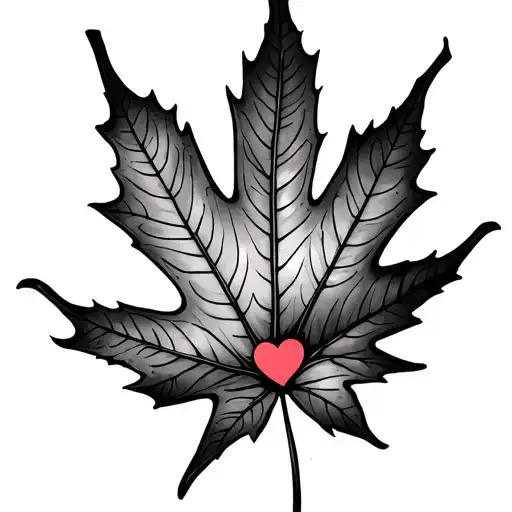 Fine Line Maple Leaf With A Little Heart Attached