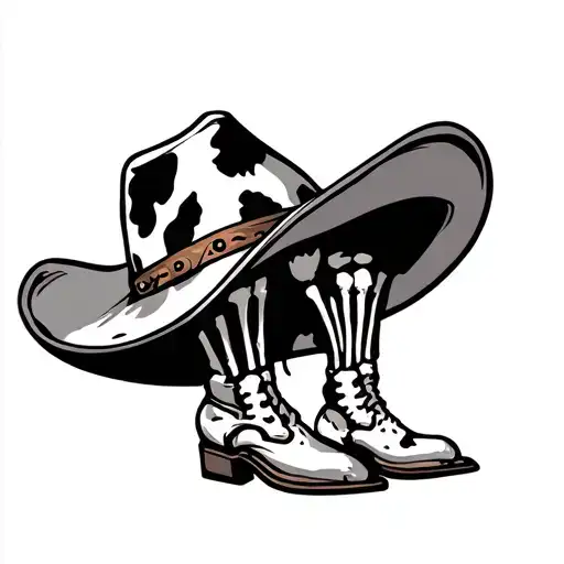 Upside Down Cowboy Hat With Cow Print And Skeleton Legs Either Cowboy Boots Sticking Out