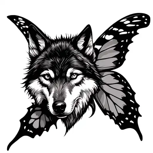 Indigenous Butterfly With Wolf