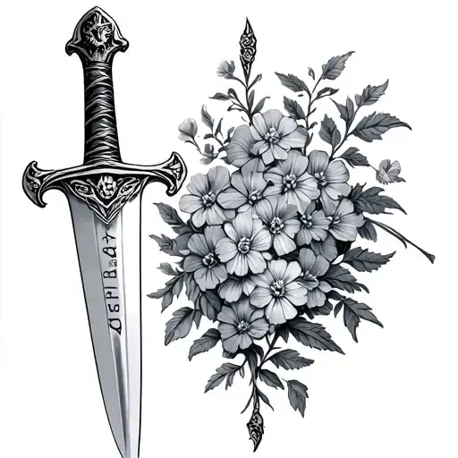 A Sword With The Words Imago Dei Wrapped In Forget Me Nots