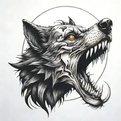 A Surreal Combination Of A Dark Art Piece With A Clown Face And A Wolf Howling At The Moon