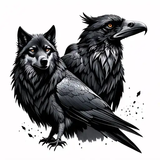 Two Ravens And A Wolf