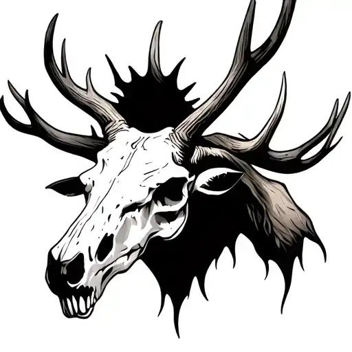 Elk Skull With Antlers That Resemble Thorns Growing