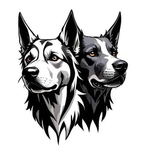 Cerberus 3 Dog Heads With Graphic And Sketching Style