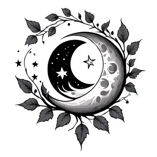 Vine Leaves Stars Moon Merging Together