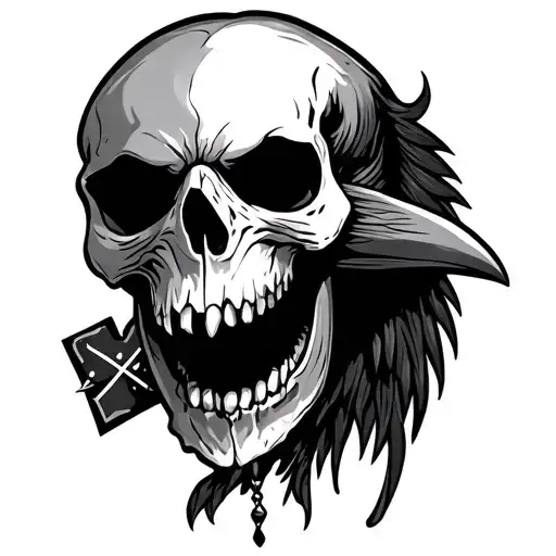 Raven Skull With Cross