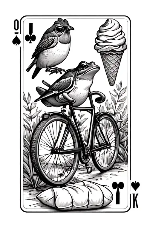 Knplaying Card With Bike A Frog A Oriel Bird A Ice Cream And A Pillow