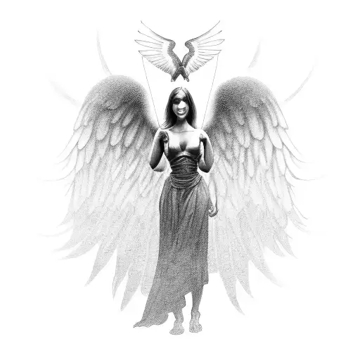A Female Angel With Wings Is Waiting With Her Hands Open