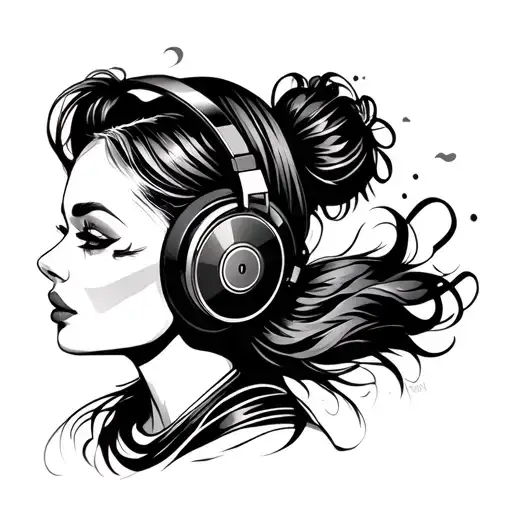 Beautiful Woman Wearing Dj Headphones Listening