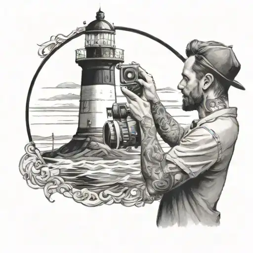 Silouhette Of A Man Taking A Photo Of A Lighthouse
