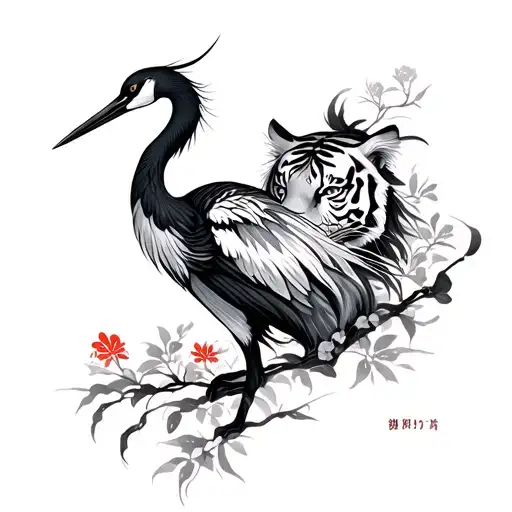 Japanese Crane And Tiger