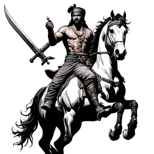 Punjabi Warrior In Battle On Horse With Sword