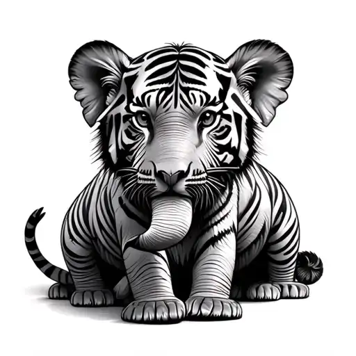 Tiger Cubs With Mummy Elephant