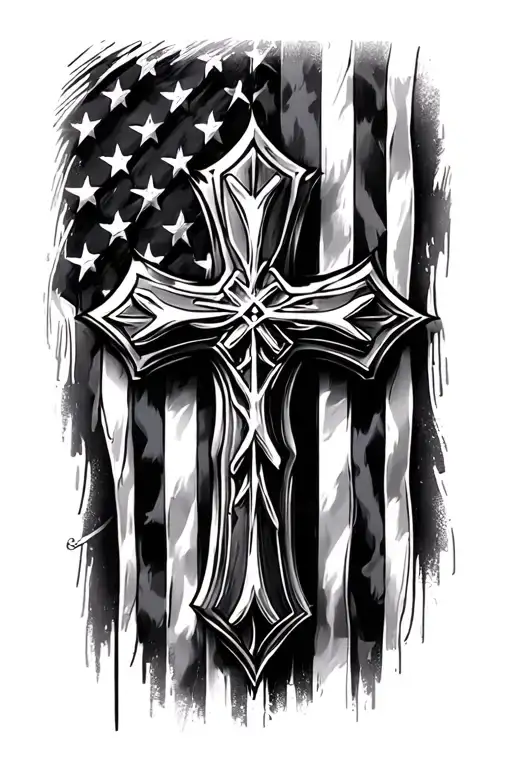 3 Nails Cross Tattoo With American Flag Background