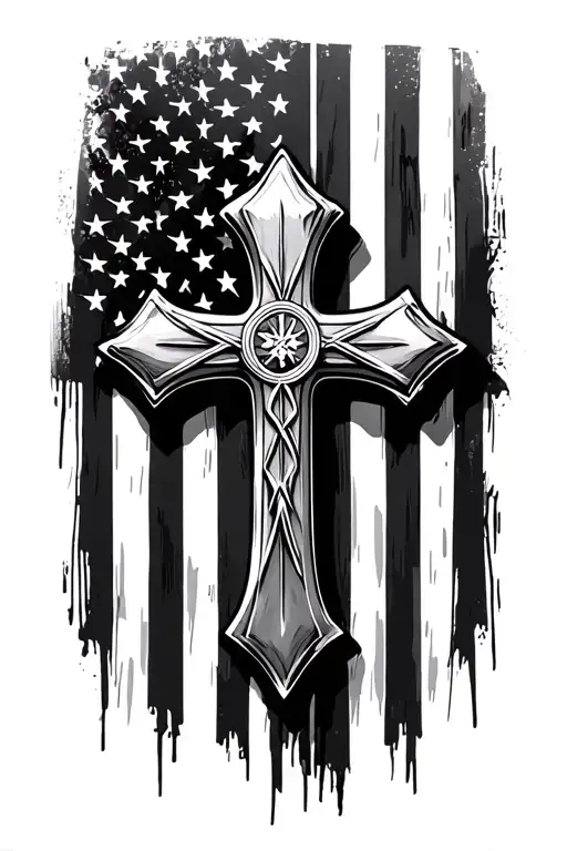 3 Nails Cross Tattoo With American Flag Background