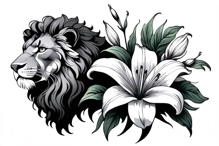 Lion Lilly Flower Intertwined